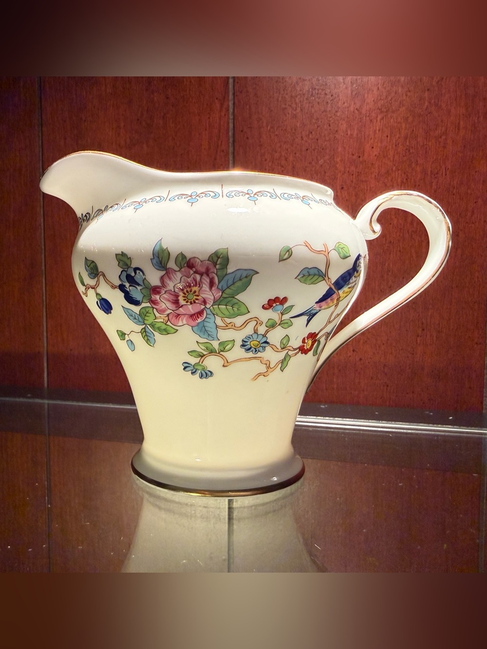 Vintage Aynsley Pembroke Bone China Creamer Floral Bird Gold Trim